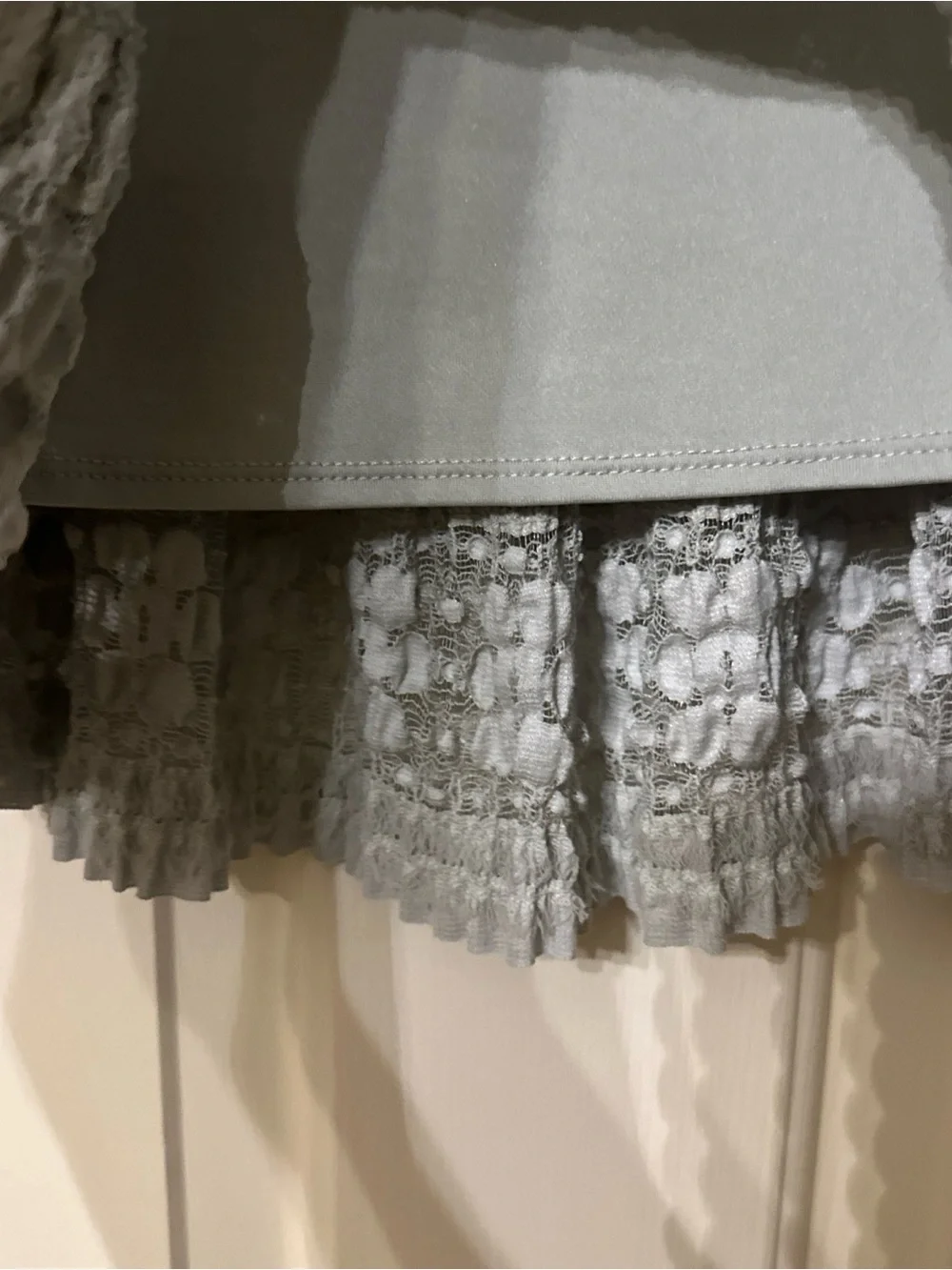 Max Edition Pale Gray Textured Circle Skirt with Ruffled Lace Trim